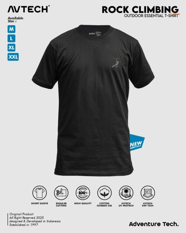 AVTECH - T-Shirt Kaos Lengan Pendek Pria Wanita Outdoor Casual Harian Cotton Combed - ROCK CLIMBING