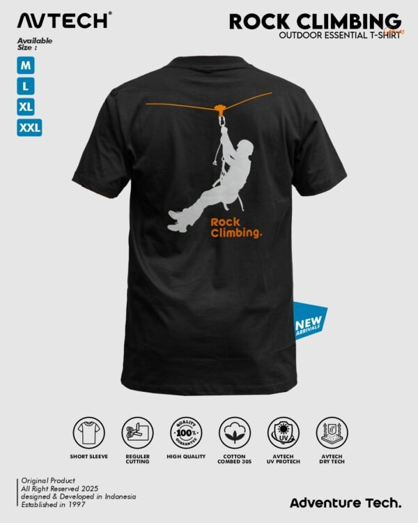 AVTECH - T-Shirt Kaos Lengan Pendek Pria Wanita Outdoor Casual Harian Cotton Combed - ROCK CLIMBING