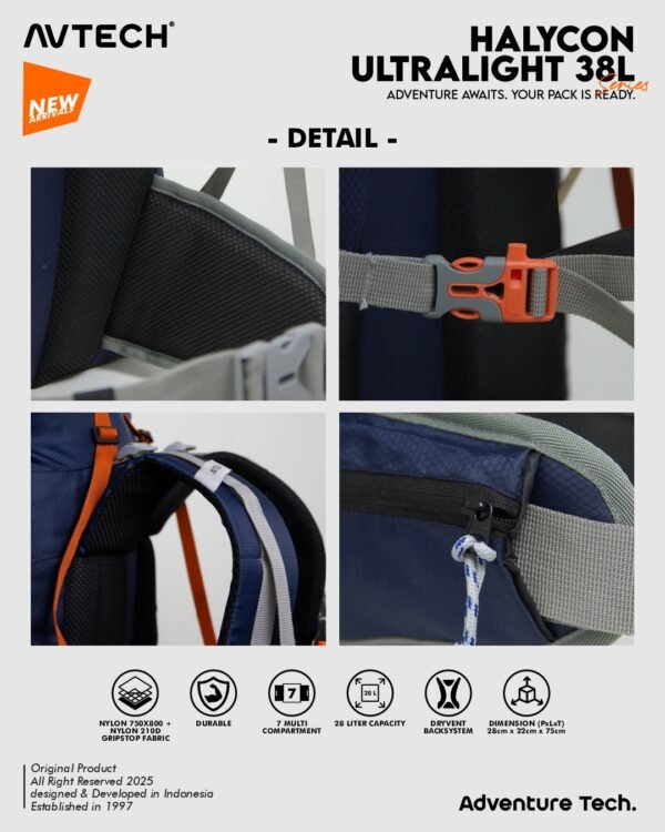 7 AVTECH - Tas Ransel Carrier Keril Ultralight UL Gunung Hiking Camping Travel 38 Liter - HALYCON 38
