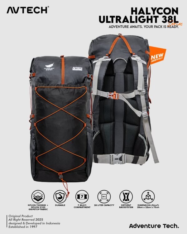 AVTECH - Tas Ransel Carrier Keril Ultralight UL Gunung Hiking Camping Travel 38 Liter - HALYCON 38