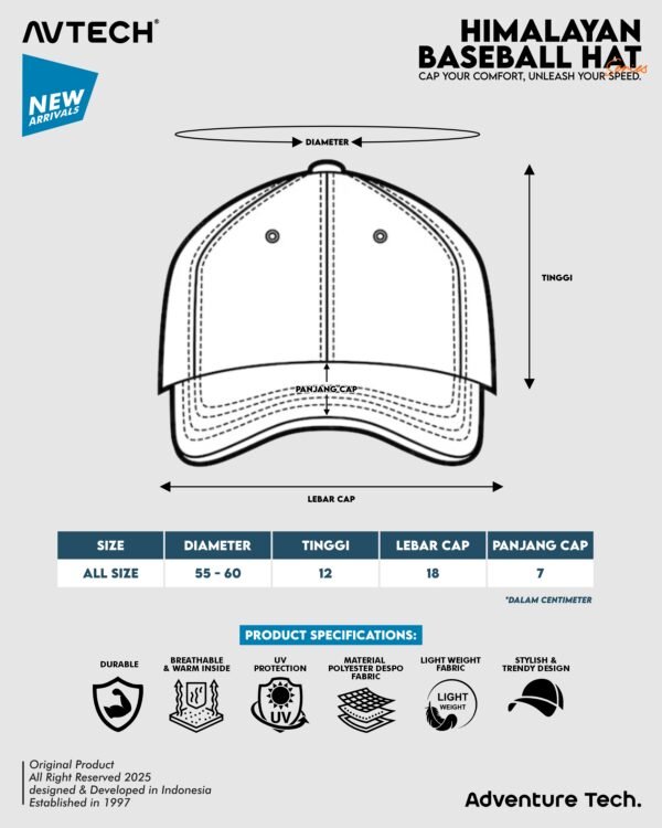 AVTECH - Topi Baseball Hat Caps Olahraga Outdoor Casual Lifestyle Urban All Size - HIMALAYAN