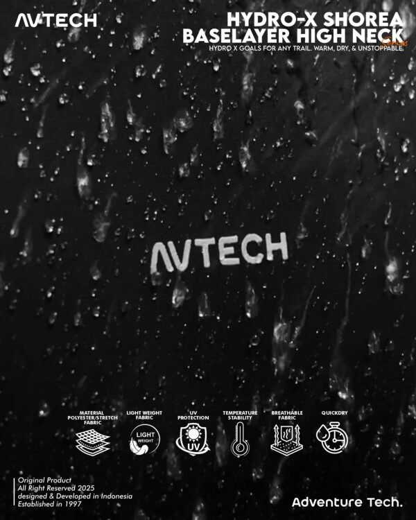 AVTECH - Baselayer Pria Wanita High Neck Long Sleeve Olahraga Slim Fit Dry Fit - Hydro-X SHOREA