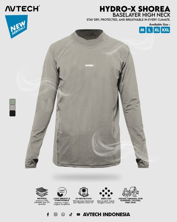 AVTECH - Baselayer Pria Wanita High Neck Long Sleeve Olahraga Slim Fit Dry Fit - Hydro-X SHOREA