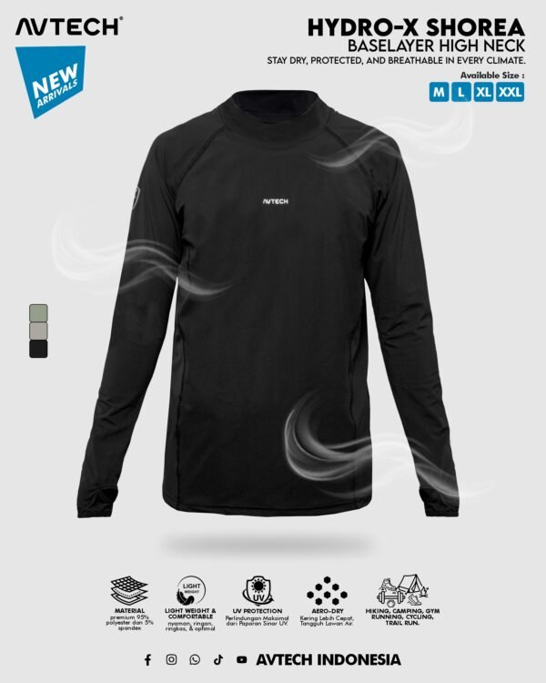 AVTECH - Baselayer Pria Wanita High Neck Long Sleeve Olahraga Slim Fit Dry Fit - Hydro-X SHOREA