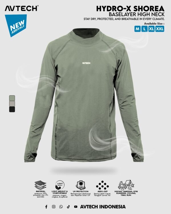 AVTECH - Baselayer Pria Wanita High Neck Long Sleeve Olahraga Slim Fit Dry Fit - Hydro-X SHOREA