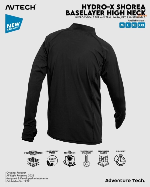 AVTECH - Baselayer Pria Wanita High Neck Long Sleeve Olahraga Slim Fit Dry Fit - Hydro-X SHOREA