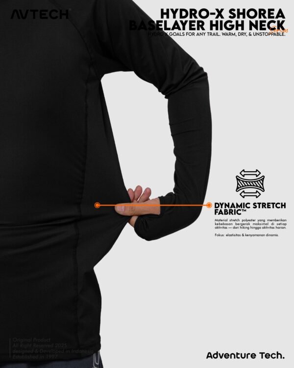 AVTECH - Baselayer Pria Wanita High Neck Long Sleeve Olahraga Slim Fit Dry Fit - Hydro-X SHOREA