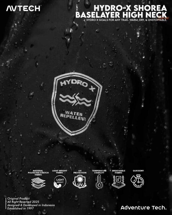 AVTECH - Baselayer Pria Wanita High Neck Long Sleeve Olahraga Slim Fit Dry Fit - Hydro-X SHOREA