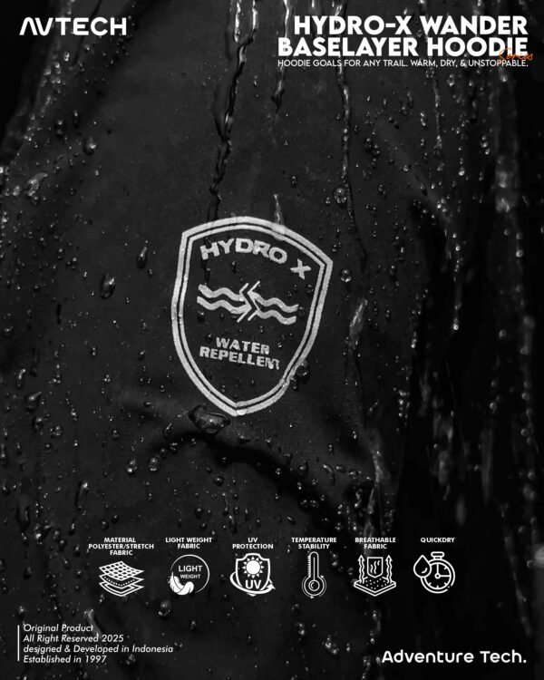 wander 10 AVTECH-Baselayer Kaos Pria Wanita Lengan Panjang Olahraga Outdoor Dry Fit Hoodie - Hydro-X - WANDER