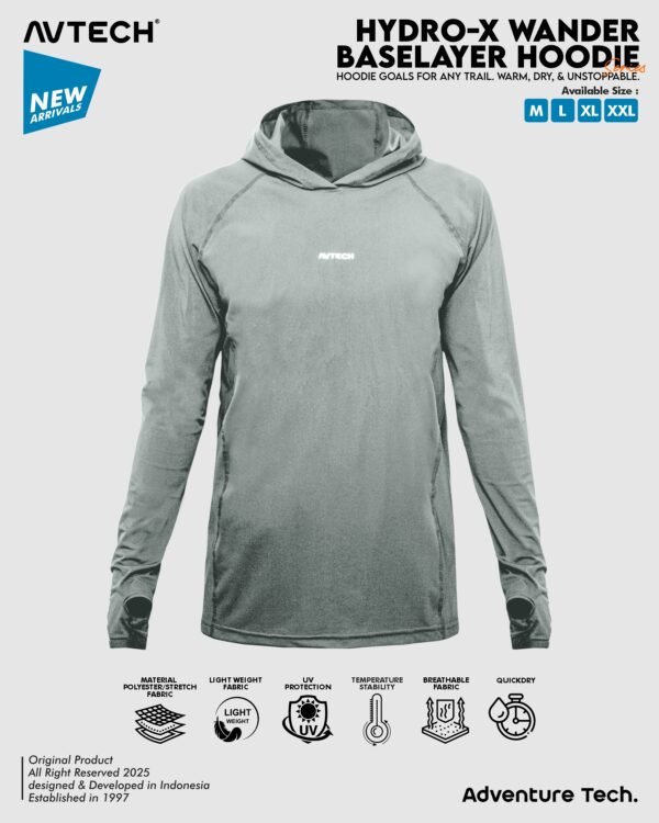 wander 12 AVTECH-Baselayer Kaos Pria Wanita Lengan Panjang Olahraga Outdoor Dry Fit Hoodie - Hydro-X - WANDER