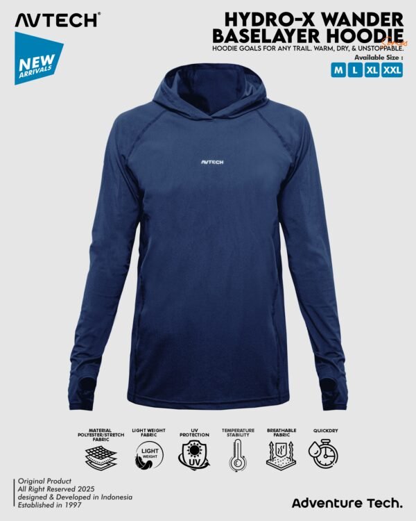 wander 13 AVTECH-Baselayer Kaos Pria Wanita Lengan Panjang Olahraga Outdoor Dry Fit Hoodie - Hydro-X - WANDER
