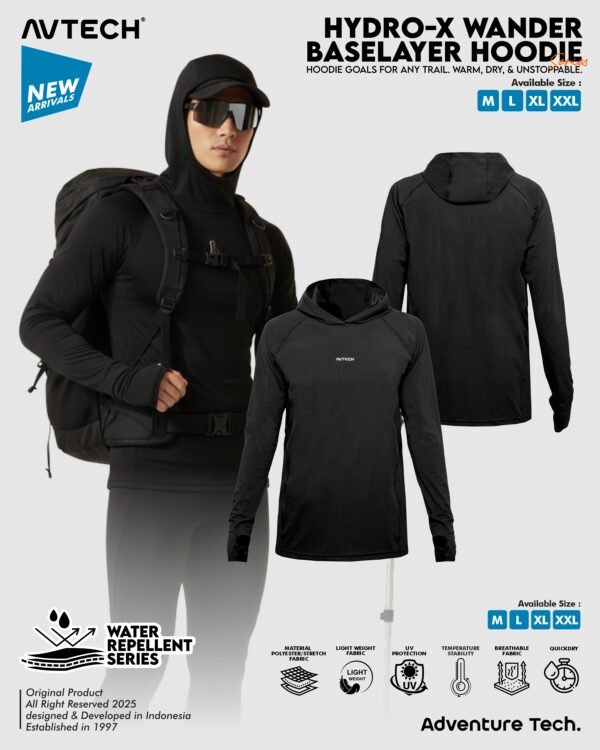 wander 14 AVTECH-Baselayer Kaos Pria Wanita Lengan Panjang Olahraga Outdoor Dry Fit Hoodie - Hydro-X - WANDER