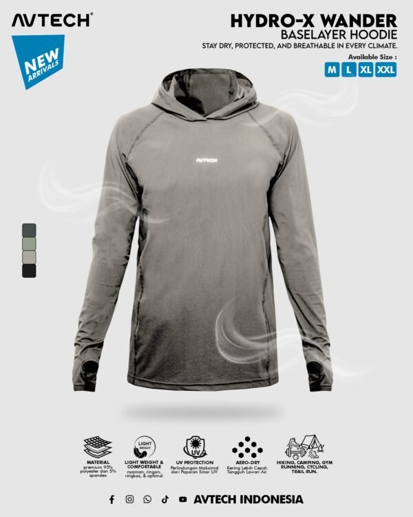AVTECH-Baselayer Kaos Pria Wanita Lengan Panjang Olahraga Outdoor Dry Fit Hoodie - Hydro-X - WANDER
