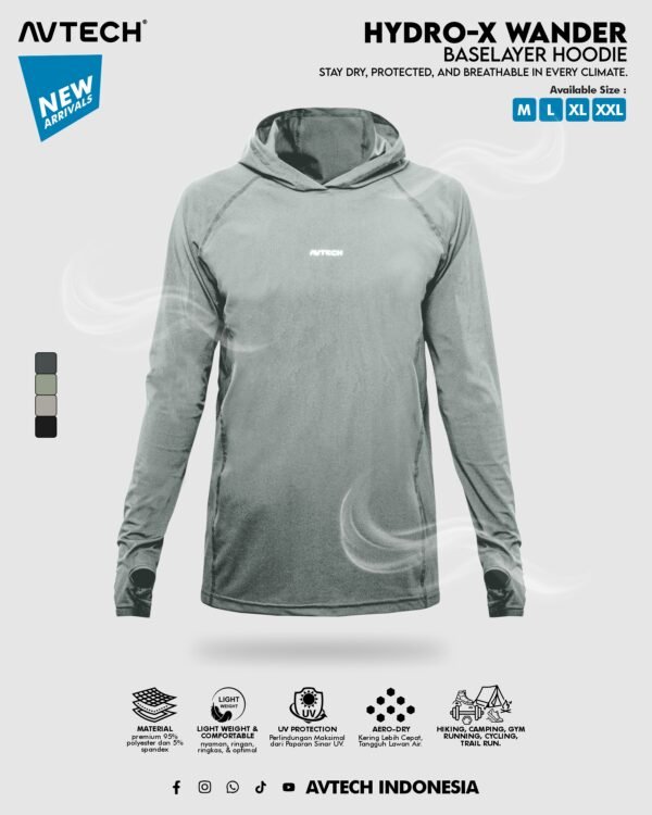 AVTECH-Baselayer Kaos Pria Wanita Lengan Panjang Olahraga Outdoor Dry Fit Hoodie - Hydro-X - WANDER