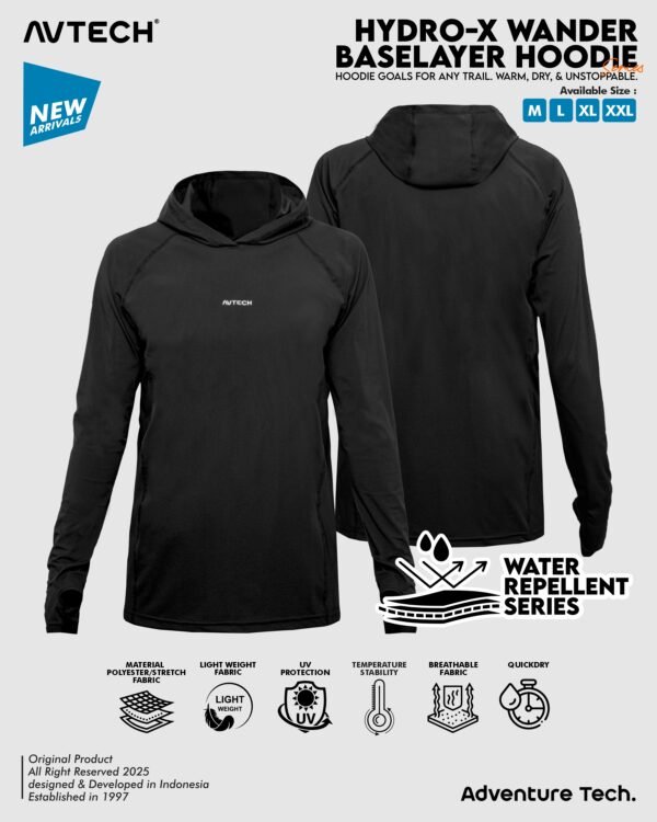 wander 3 AVTECH-Baselayer Kaos Pria Wanita Lengan Panjang Olahraga Outdoor Dry Fit Hoodie - Hydro-X - WANDER