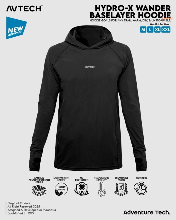 wander 4 AVTECH-Baselayer Kaos Pria Wanita Lengan Panjang Olahraga Outdoor Dry Fit Hoodie - Hydro-X - WANDER