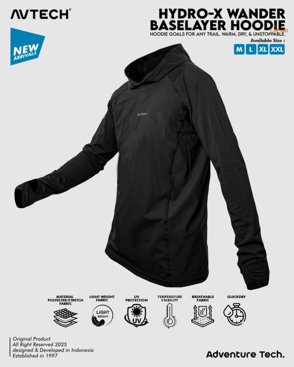 wander 6 AVTECH-Baselayer Kaos Pria Wanita Lengan Panjang Olahraga Outdoor Dry Fit Hoodie - Hydro-X - WANDER