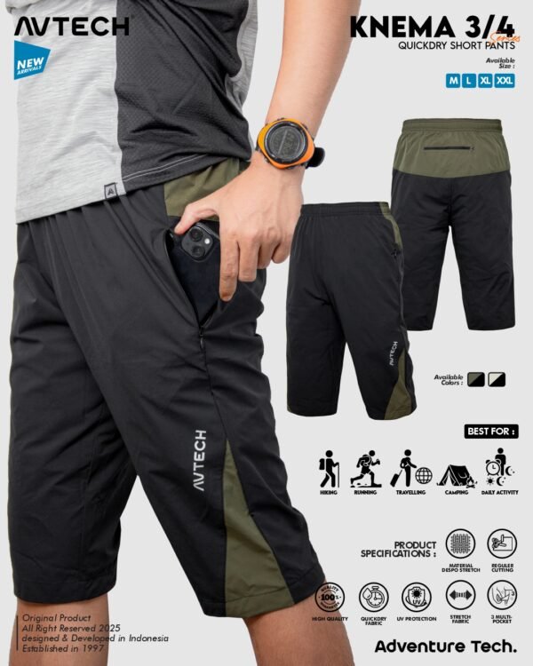 1 AVTECH - Celana Pendek 3/4 Pria Wanita Olahraga Running Jogging Trekking Outdoor Quickdry - KNEMA