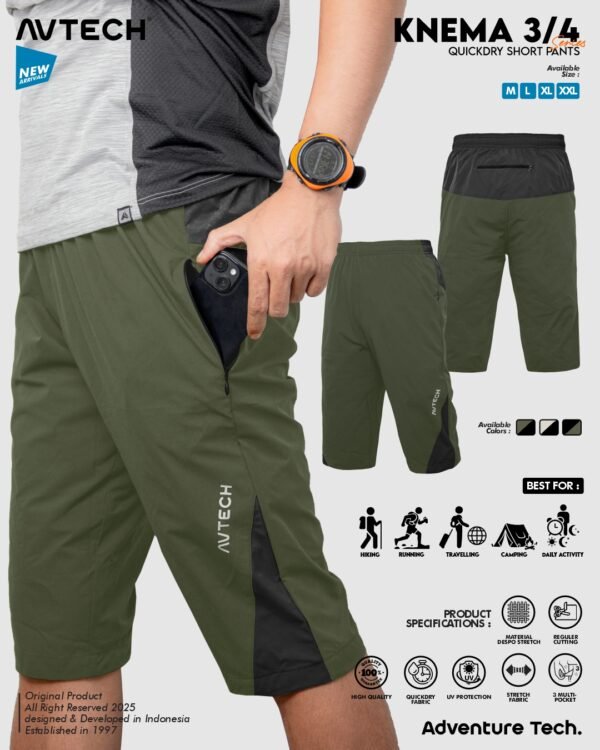 12 AVTECH - Celana Pendek 3/4 Pria Wanita Olahraga Running Jogging Trekking Outdoor Quickdry - KNEMA
