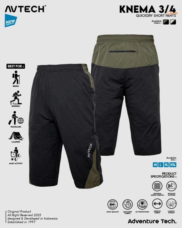 2 AVTECH - Celana Pendek 3/4 Pria Wanita Olahraga Running Jogging Trekking Outdoor Quickdry - KNEMA
