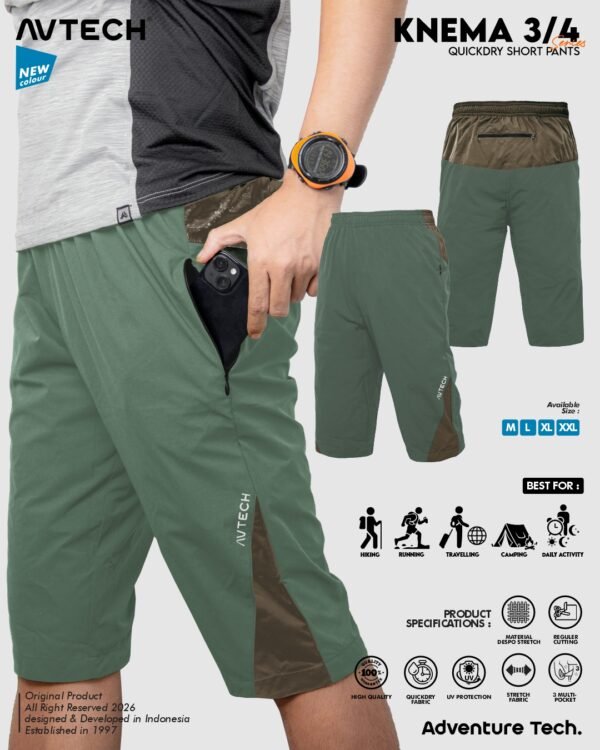AVTECH - Celana Pendek 3/4 Pria Wanita Olahraga Running Jogging Trekking Outdoor Quickdry - KNEMA