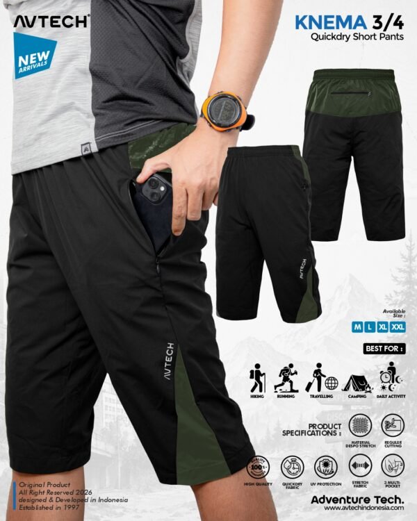 AVTECH - Celana Pendek 3/4 Pria Wanita Olahraga Running Jogging Trekking Outdoor Quickdry - KNEMA