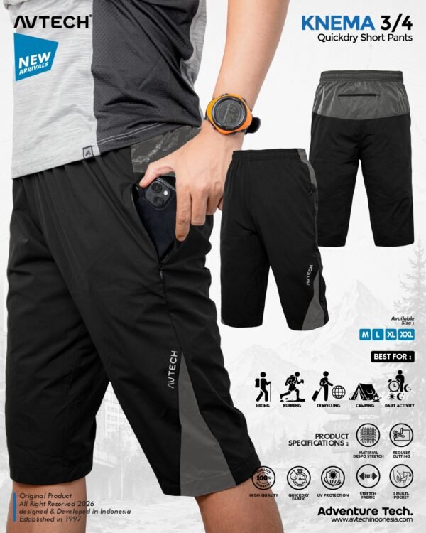 AVTECH - Celana Pendek 3/4 Pria Wanita Olahraga Running Jogging Trekking Outdoor Quickdry - KNEMA
