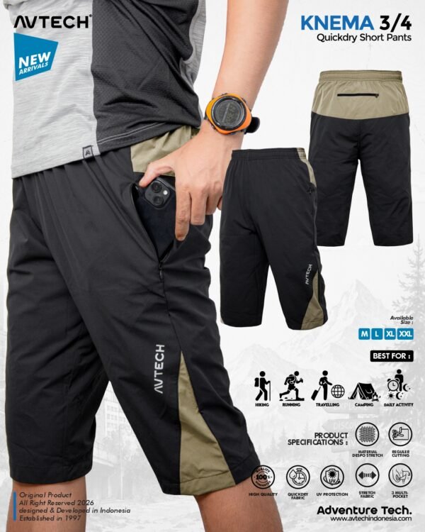 AVTECH - Celana Pendek 3/4 Pria Wanita Olahraga Running Jogging Trekking Outdoor Quickdry - KNEMA