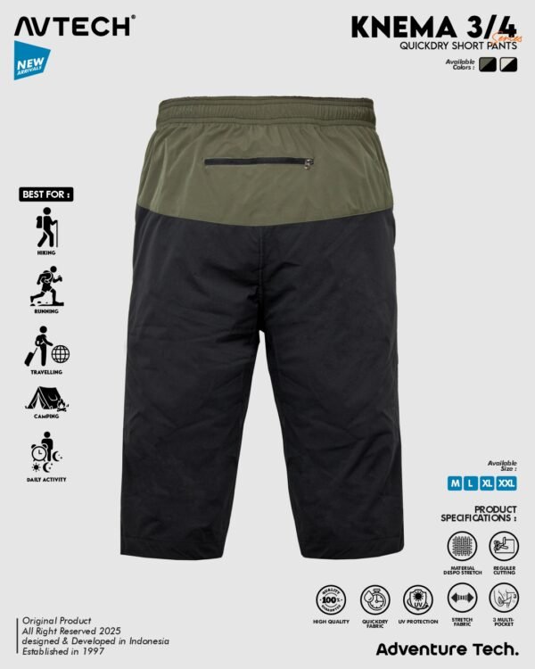 3 AVTECH - Celana Pendek 3/4 Pria Wanita Olahraga Running Jogging Trekking Outdoor Quickdry - KNEMA