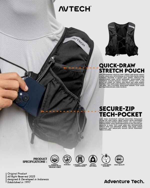 5 AVTECH - Vest Running Rompi Hydropack Tas Sepeda Running Lari Ultralight - LACERTA 10L