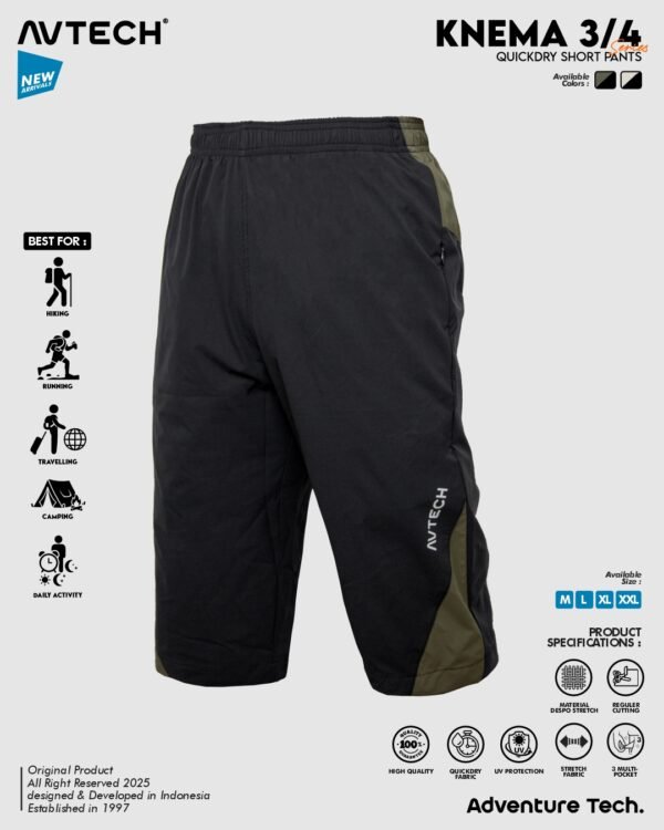 5 AVTECH - Celana Pendek 3/4 Pria Wanita Olahraga Running Jogging Trekking Outdoor Quickdry - KNEMA