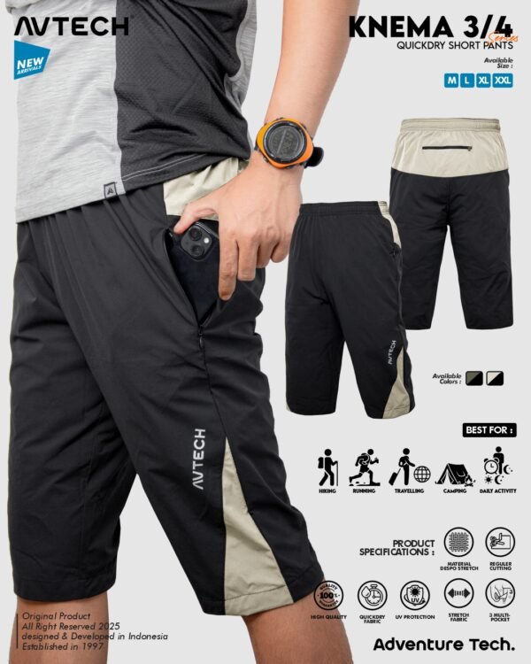 AVTECH - Celana Pendek 3/4 Pria Wanita Olahraga Running Jogging Trekking Outdoor Quickdry - KNEMA