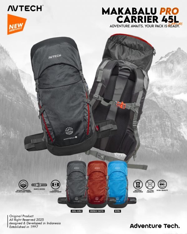 12 AVTECH - Tas Ransel Carrier Gunung Backpack Hiking Camping Outdoor Travel 45 Liter - MAKABALU 45