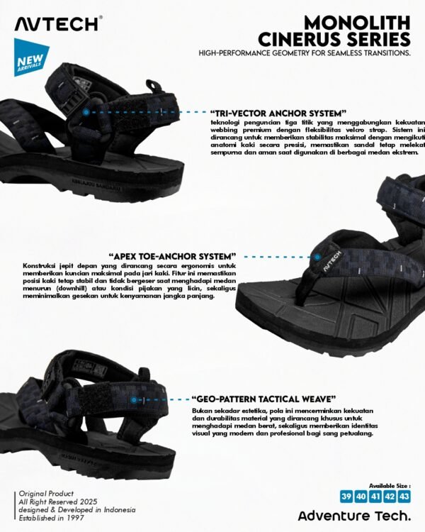 8 AVTECH - Sandal Palang Gunung Hiking Outdoor Adventure Trekking Travel Harian - MONOLITH CINERUS SERIES
