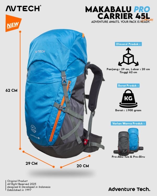 9 AVTECH - Tas Ransel Carrier Gunung Backpack Hiking Camping Outdoor Travel 45 Liter - MAKABALU 45