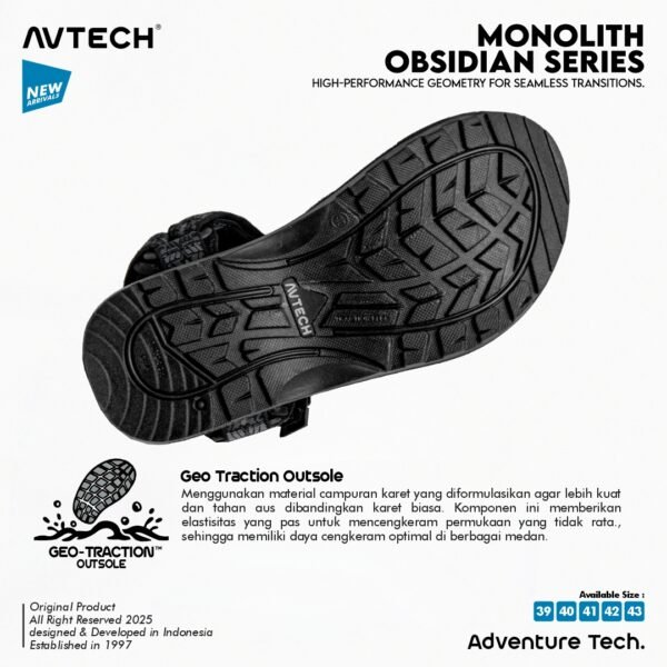 3 AVTECH - Sandal Palang Gunung Hiking Outdoor Adventure Trekking Travel Harian - MONOLITH OBSIDIAN SERIES