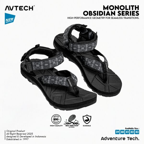 5 AVTECH - Sandal Palang Gunung Hiking Outdoor Adventure Trekking Travel Harian - MONOLITH OBSIDIAN SERIES