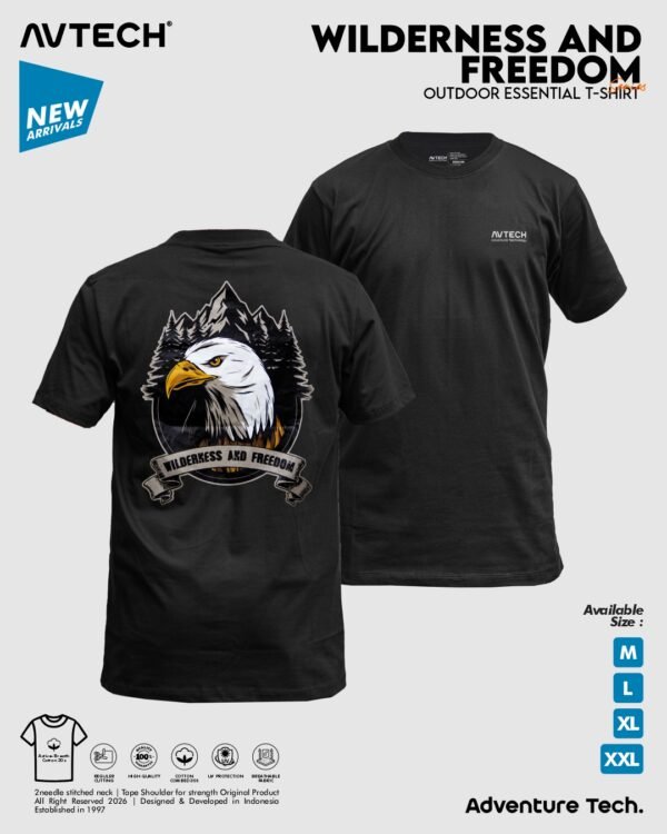 AVTECH - T-Shirt Kaos Lengan Pendek Outdoor Gunung Casual Harian Urban Cotton Combed - WILDERNESS AND FREEDOM