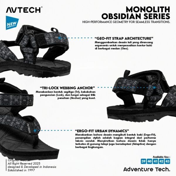 8 AVTECH - Sandal Palang Gunung Hiking Outdoor Adventure Trekking Travel Harian - MONOLITH OBSIDIAN SERIES