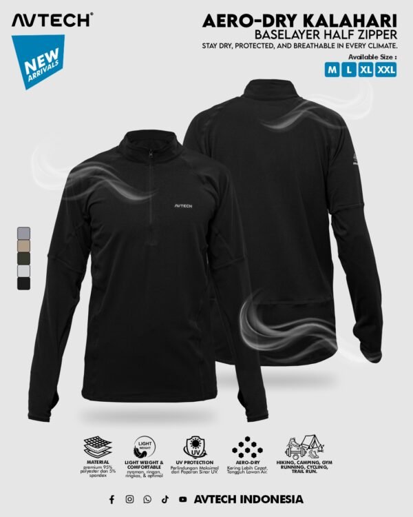 AVTECH - Baselayer Kaos Pria Wanita Lengan Panjang Outdoor Dry Fit Half Zipper Aero Dry - KALAHARI