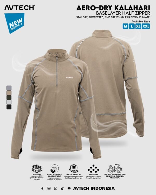 AVTECH - Baselayer Kaos Pria Wanita Lengan Panjang Outdoor Dry Fit Half Zipper Aero Dry - KALAHARI