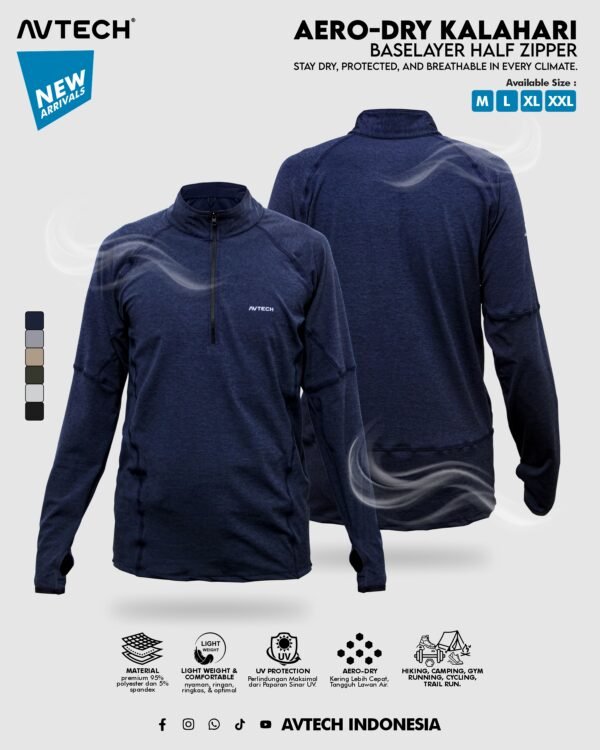 AVTECH - Baselayer Kaos Pria Wanita Lengan Panjang Outdoor Dry Fit Half Zipper Aero Dry - KALAHARI