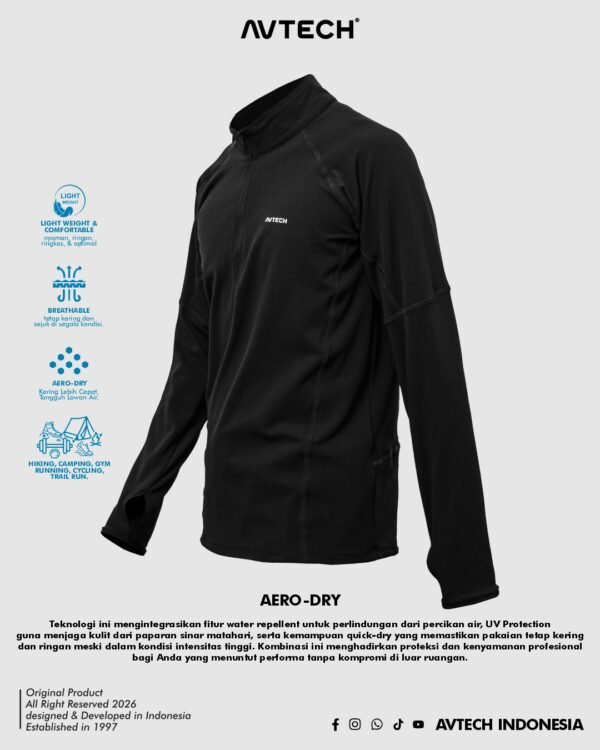 AVTECH - Baselayer Kaos Pria Wanita Lengan Panjang Outdoor Dry Fit Half Zipper Aero Dry - KALAHARI