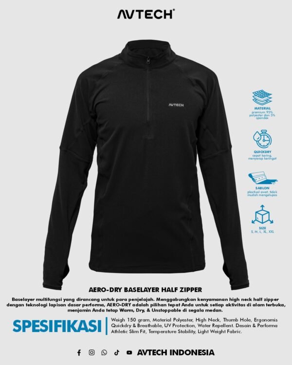 AVTECH - Baselayer Kaos Pria Wanita Lengan Panjang Outdoor Dry Fit Half Zipper Aero Dry - KALAHARI