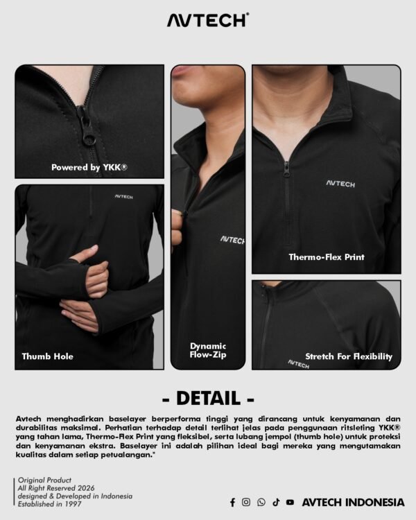 AVTECH - Baselayer Kaos Pria Wanita Lengan Panjang Outdoor Dry Fit Half Zipper Aero Dry - KALAHARI