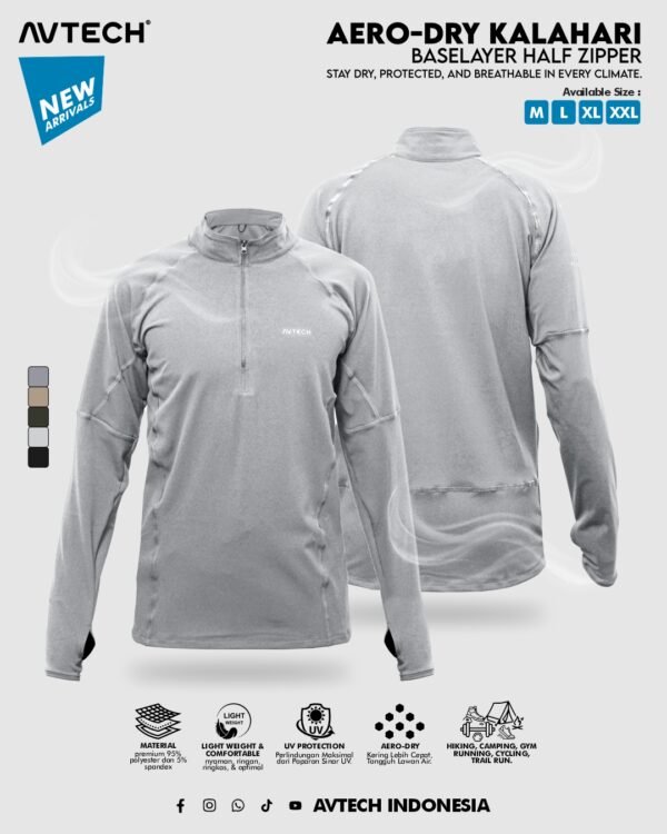AVTECH - Baselayer Kaos Pria Wanita Lengan Panjang Outdoor Dry Fit Half Zipper Aero Dry - KALAHARI