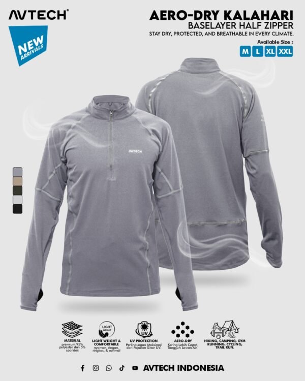 AVTECH - Baselayer Kaos Pria Wanita Lengan Panjang Outdoor Dry Fit Half Zipper Aero Dry - KALAHARI
