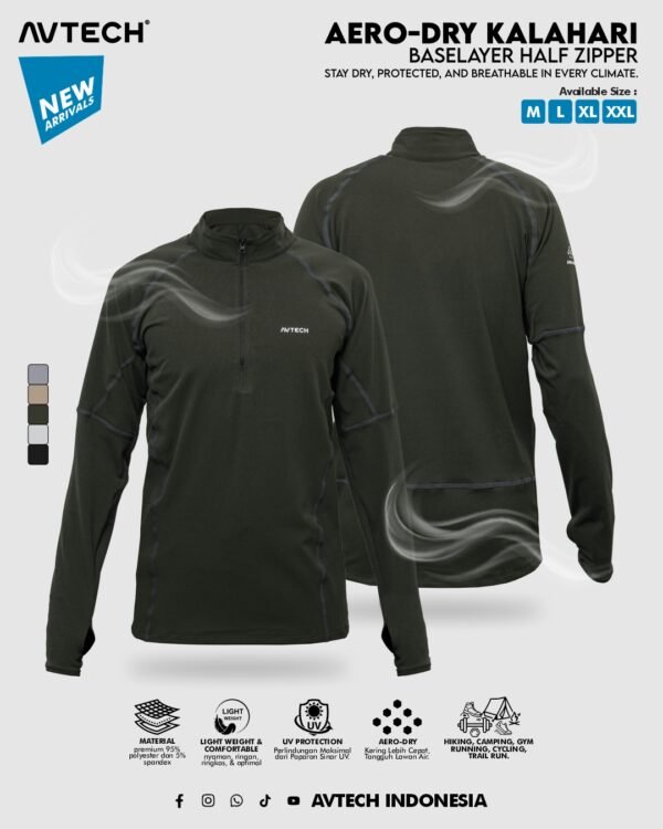 AVTECH - Baselayer Kaos Pria Wanita Lengan Panjang Outdoor Dry Fit Half Zipper Aero Dry - KALAHARI