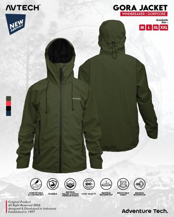 AVTECH - Jaket Pria Wanita Windbreaker Water Repellent Gorpcore Outdoor Gunung Harian - GORA