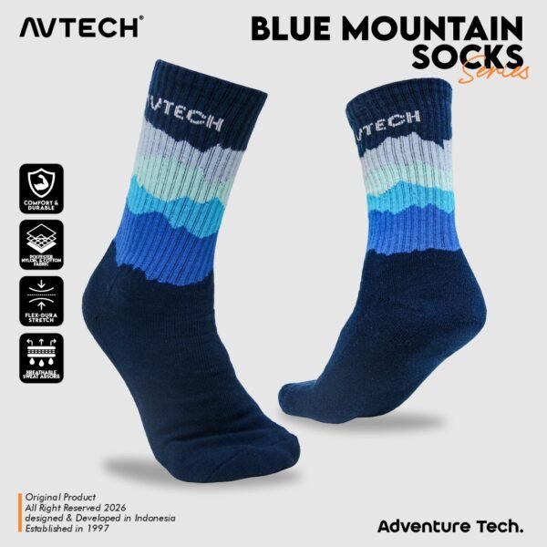 AVTECH - Kaos Kaki Socks Olahraga Pria Wanita Gunung Outdoor Hiking Running Cycling - BLUE MOUNTAIN